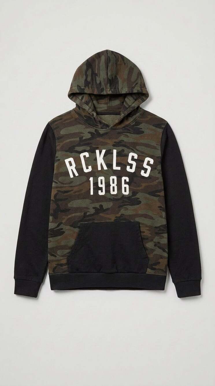 Young & Reckless Y&R Camo and Black Rcklss 1986 Pullover Hoodie Sweatshirt Small